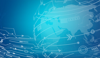 Global network background. World map with coherent nodes along the lines. Icon Communications. social network. information technology