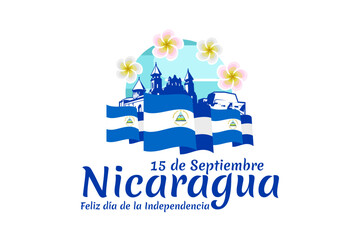 Obraz premium Translation: September 15, Nicaragua, Happy Independence day. Happy Independence Day of Nicaragua vector illustration. Suitable for greeting card, poster and banner.