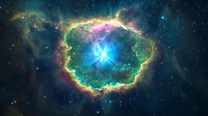 Obraz premium Colorful Nebula With Bright Star In Deep Space