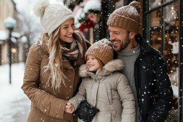 Obraz premium A family delight in a snow day, enjoying new wintry adventures together, as they laugh and play in the snow, crafting memories in the lovely winter outdoors.