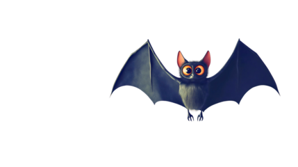 A small, cute blind bat in cartoon style, transparent, a nocturnal flying creature.