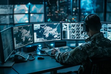 Government surveillance agency and military joint operation agent working at system control center