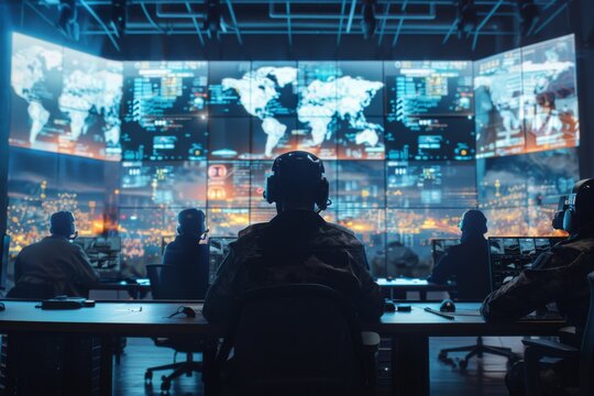 Government surveillance agency and military joint operation agent working at system control center