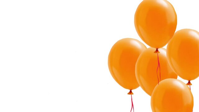 orange balloons flying up, on a white background, happy birthday background
