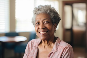 Portrait of a elderly African American woman smiling in nursing home