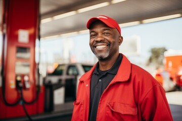 Portrait of a middle aged black male worker at gas station
