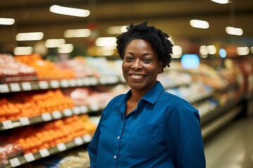 Fototapeta premium Portrait of a middle aged female worker in grocery store