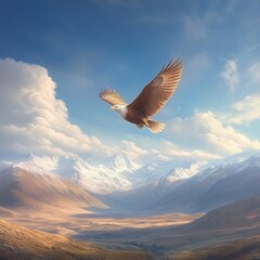 Fototapeta premium Eagle Soaring Over Snowy Mountains.