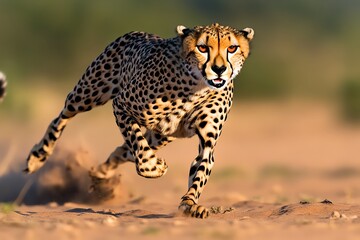 A cheetah sprinting across the plain, its sleek, muscular body built for speed as it chases down its prey