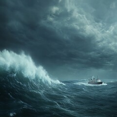 Ship Navigating Stormy Seas.