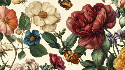 A historical flower illustration in a vintage style, with detailed depictions of flowers used in scientific or botanical studies from centuries past