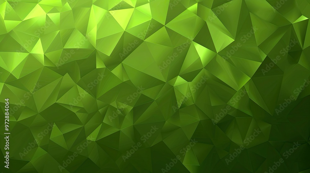 Poster a vibrant green abstract background featuring a geometric pattern of triangular shapes, ideal for de