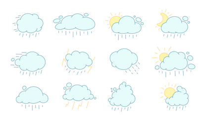Bad weather rain clouds illustration. Set of meteorology icons. Vector illustration.