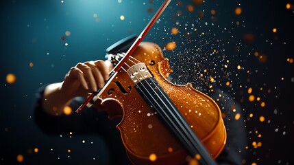 Fototapeta premium A captivating close-up of a violin being played with passion, showcasing the elegance and beauty of music in motion.