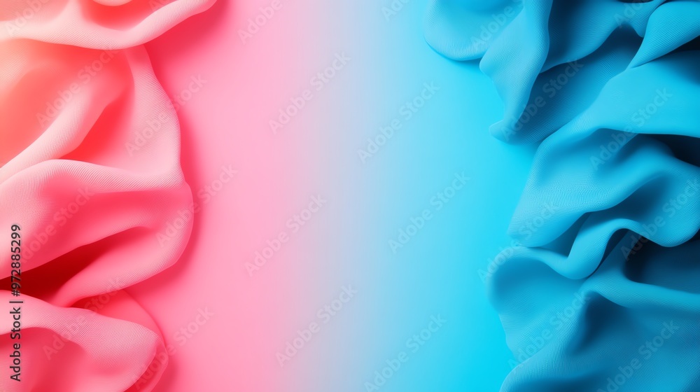 Poster a vibrant fabric background featuring soft, wrinkled textures in pink and blue, creating a harmoniou