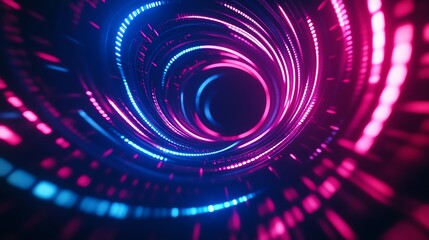 A vibrant tunnel of glowing pink and blue light, creating a mesmerizing digital swirl effect. Perfect for futuristic themes.