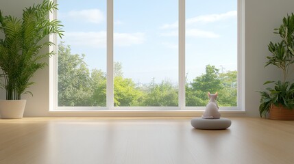 Cat Relaxing by the Window with a View.