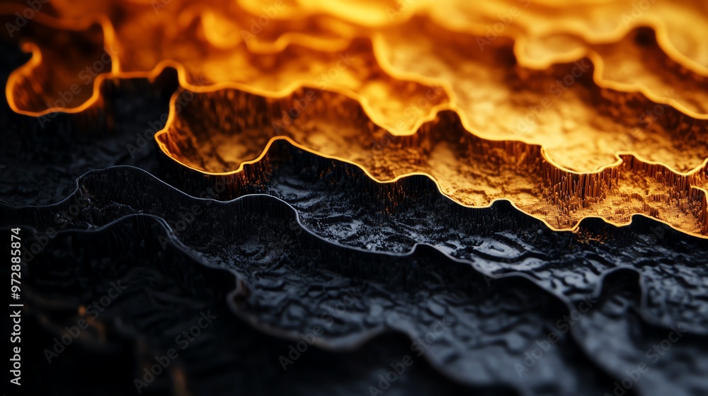 Poster close-up of textured layers showcasing rich black and golden tones, illustrating depth and unique pa