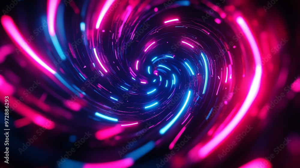 Poster vibrant swirl of neon lights in pink and blue, creating a dynamic and hypnotic visual effect against