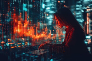 Fototapeta premium Advisor offering personalized wealth-building strategies through a digital dashboard â€“ Gen Z client adjusting financial plans in real-time, blending trust and empowerment through digital platforms,