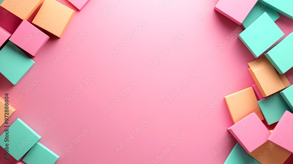 Poster colorful blocks create a vibrant and playful layout on a pink background, perfect for creative proje
