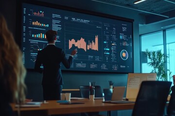 Financial advisor using a digital whiteboard during a virtual consultation â€“ Illustrating personalized investment options for a Gen Z client, showing innovation and trust, remote financial guidance