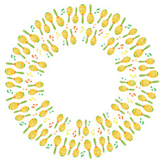 Mexican Maracas vector greeting card, wedding or party invitation decoration, Cinco de Mayo 5th may border. Round frame of traditional elements Mexican holiday on white background.