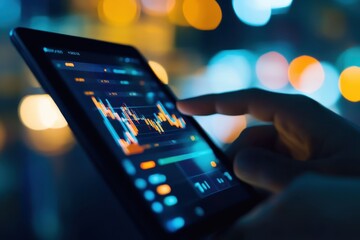 Young client customizing their investment portfolio using a tablet app â€“ Setting filters for risk and sustainability, showing empowerment and personalization, fintech innovation