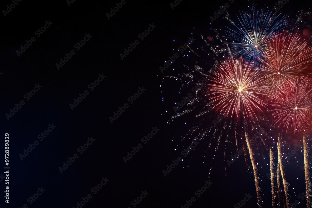 Poster multiple fireworks exploding in the night sky