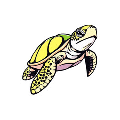 Sea turtle vector illustration isolated on white background. Cartoon marine animal. watercolor, oil painting style turtle mascot logo