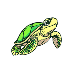 Sea turtle vector illustration isolated on white background. Cartoon marine animal. watercolor, oil painting style turtle mascot logo