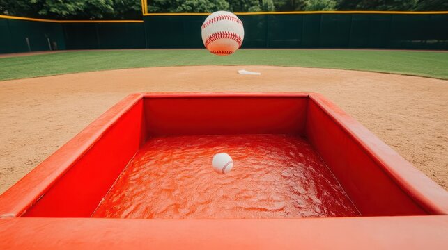 A baseball dunk tank game where participants throw pitches to dunk the coach, dunk tank, baseball, coach