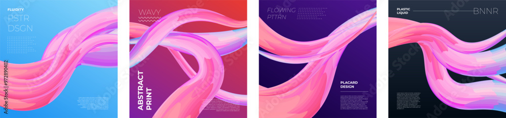Aufkleber modern fluidity square banner set. abstract wavy 3d liquid shapes on colorful background. art fluid 