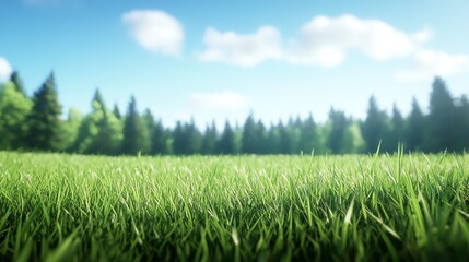 Naklejka premium A serene landscape featuring lush green grass under a bright sky, perfect for nature and outdoor themes.