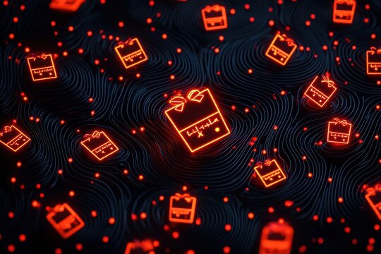 Neon gaming controllers background with glowing retro video game symbols