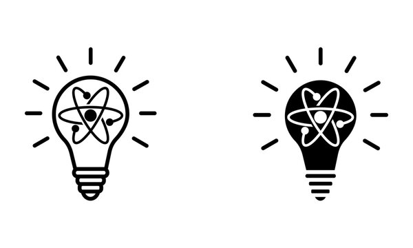 lightbulb with atom molecule, illustration of science idea and alternative energy icon vector
