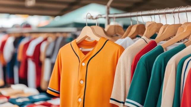 A vintage baseball memorabilia booth at a festival with classic jerseys and caps, memorabilia booth, classic jerseys, festival