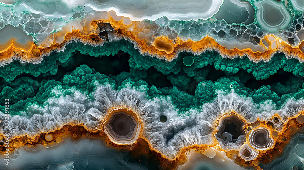 Poster a vibrant close-up of agate showcasing intricate patterns and colors.