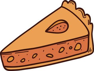Drawing of a piece of cartoon pie, pastry, pretzel, dessert. Isolated vector illustration.
