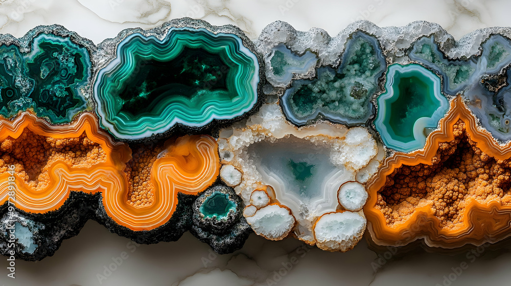Aufkleber a vibrant display of agate slices showcasing intricate patterns and colors.