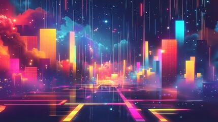 Obraz premium Neon Cityscape with Colorful Lights and Glowing Towers