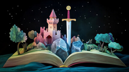 Pop-Up Fairy Tale Book with The Excalibur, The legendary sword