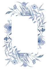 Watercolor navy blue floral frame