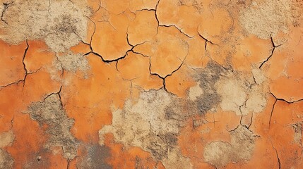 Cracked and Weathered Orange Wall Surface