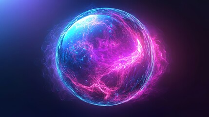 A glowing pink and blue orb with electric currents.