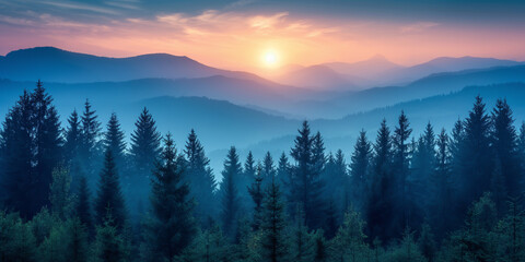 Fototapeta premium Panorama view of forest and mountains