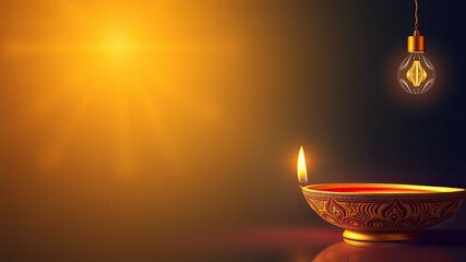 Obraz premium Diwali lamp images, candles in the dark, Lamp and copy space background, happy Diwali images, Diwali banner images, 