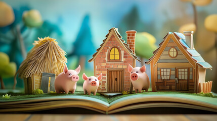 Pop-Up Fairy Tale Book with Three Little Pigs