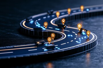 A project timeline visualized as a road, with milestones marked along the way, showing how resources and time are allocated across different phases