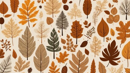 Wallpaper background pattern autumn leaves vintage